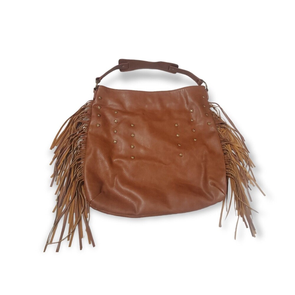 Carlos by Carlos Santana Faux Leather Bucket Bag Purse - w/ Faux Leather Fringes